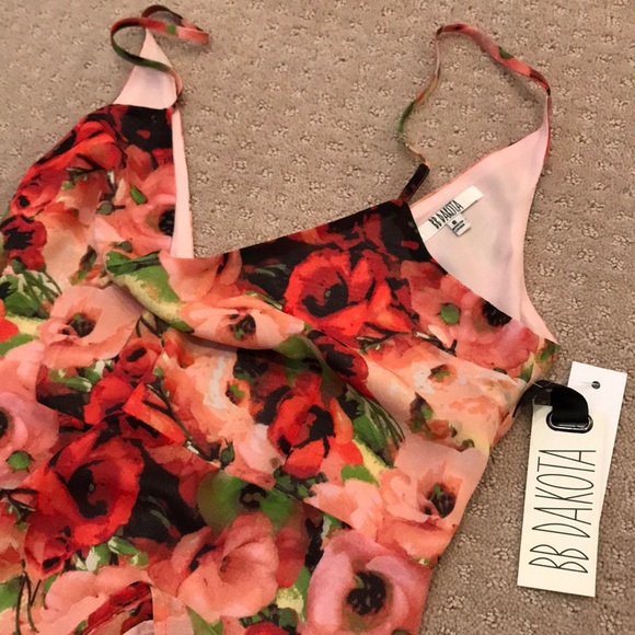 BB Dakota “Poppy Red” Floral Slip Dress sz 8 - Picture 4 of 5